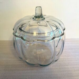 Vintage Anchor Hocking Clear Glass Pumpkin Jar with Lid